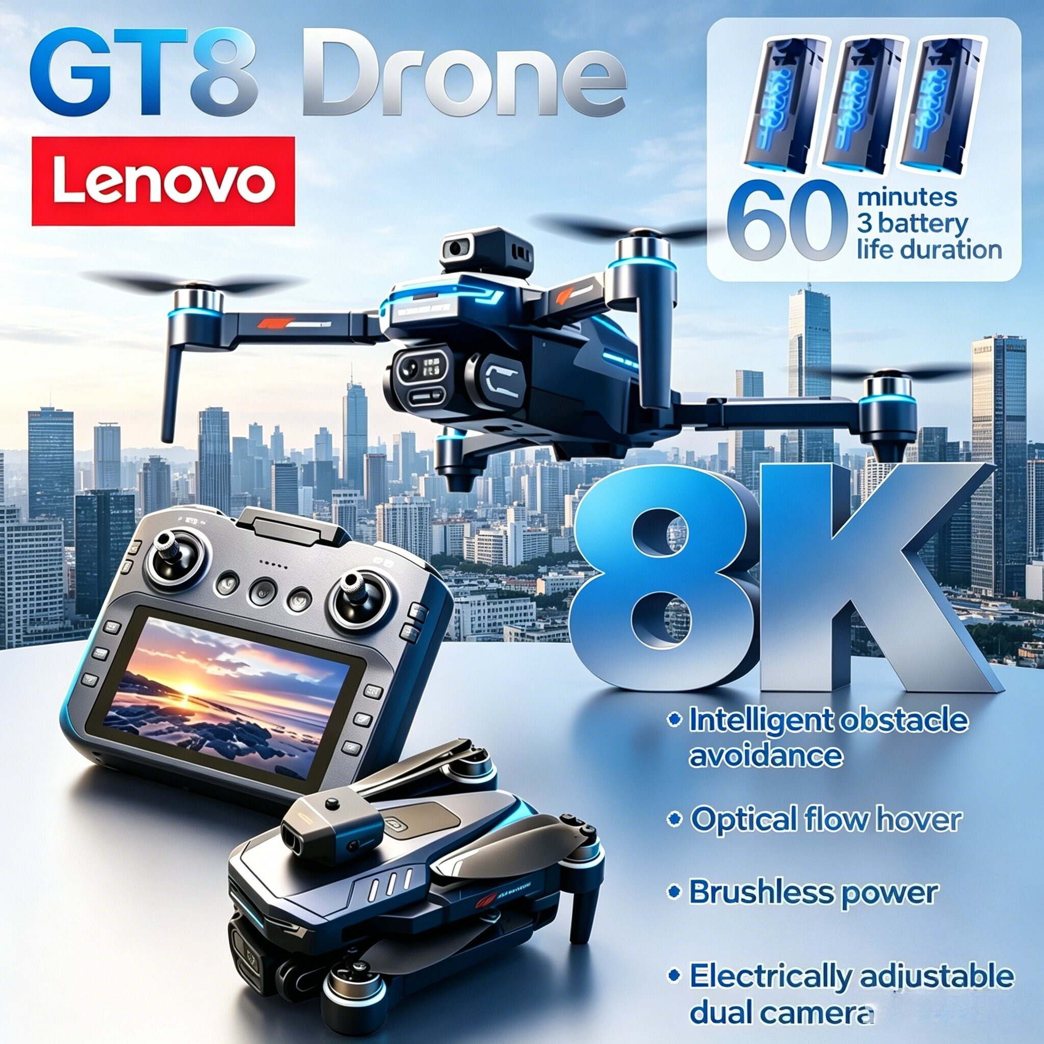 Lenovo GT8 8K HD Dual Camera F - đánh giá và giá Drone Gt8 Rc